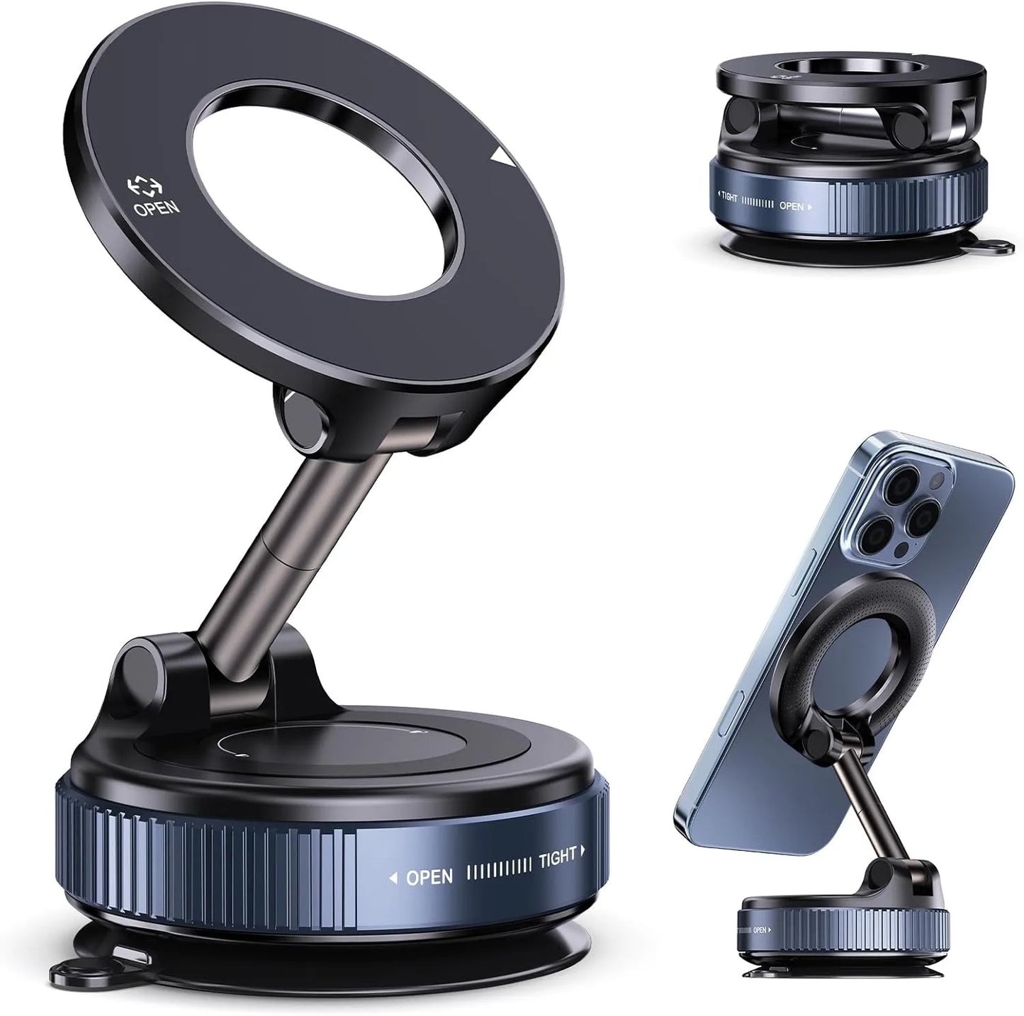 Vacuum Magnetic Suction Phone Holder, Foldable and Retractable Hands-Free Suction Cup Phone Mount for Car/Gym/Mirror/Smooth