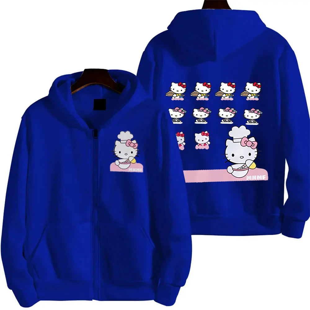 Sanrio Anime Cute Printed Hoodies Women Cartoon Hello Kitty Y2k Korean Students Loose Sweatshirt Fashion Sweet Cardigan Clothing