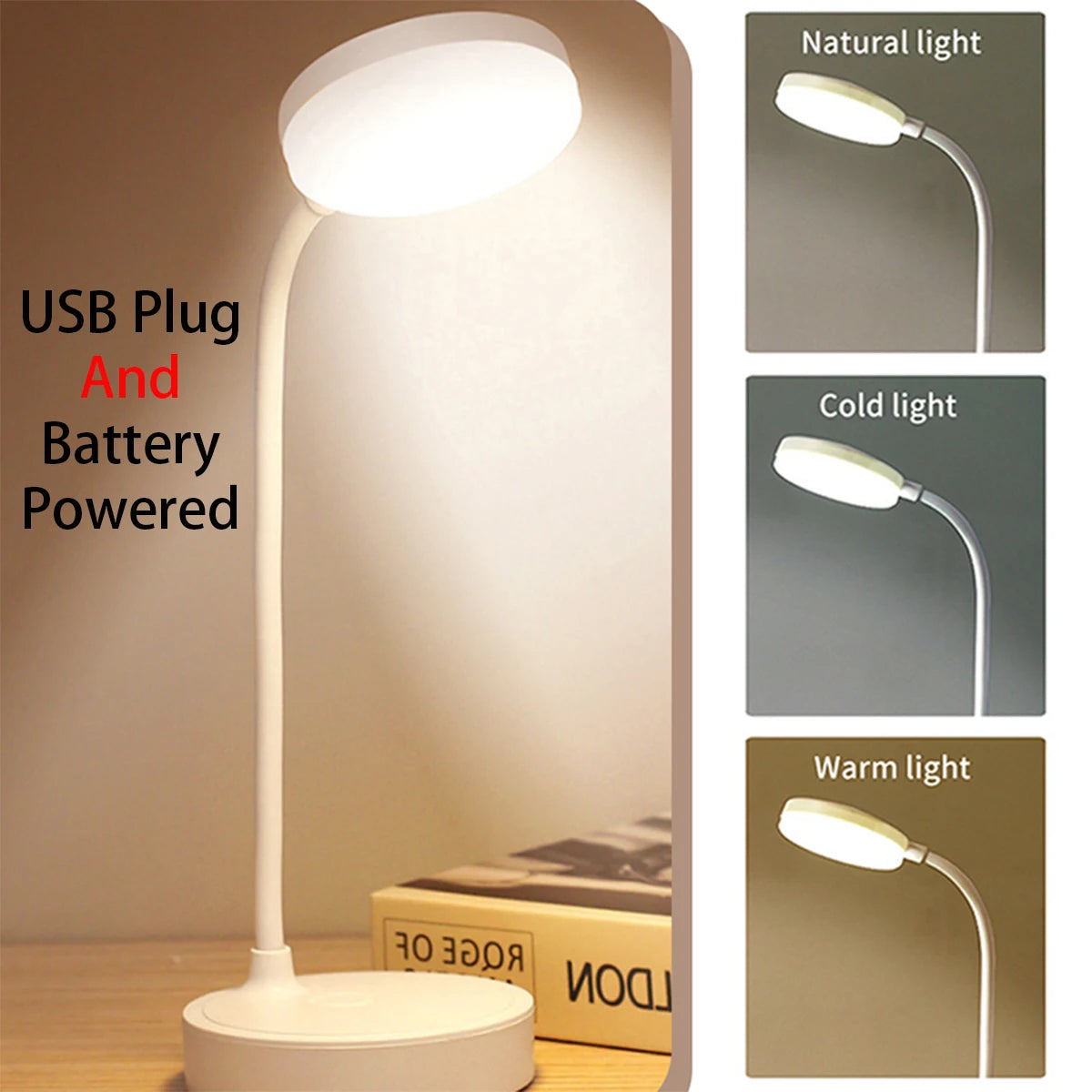 LED Desk Lamp 3 Levels Dimmable USB Rechargeable Battery Powered Portable Touch Table Light Eye Protection For Bedroom Bedside