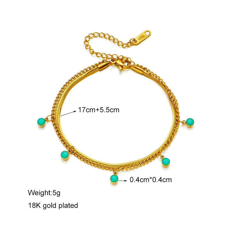 DIEYURO 316 Stainless Steel Butterfly Lightning Green Stone Charm Bracelet For Women Vintage Girls Multilayer Wrist Jewelry Gift