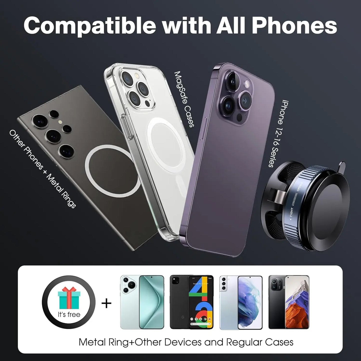Vacuum Magnetic Suction Phone Holder, Foldable and Retractable Hands-Free Suction Cup Phone Mount for Car/Gym/Mirror/Smooth