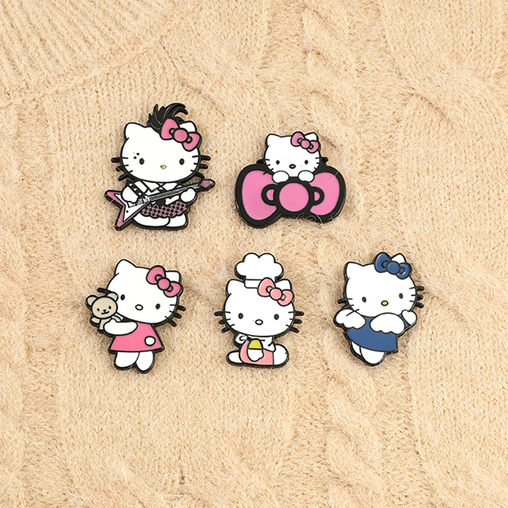 5 Pcs Fairy Tale Anime Sanrio Sticker Cute Hello Kitty Enamel Metal Backpack Mobile Accessories Gift For Friends
