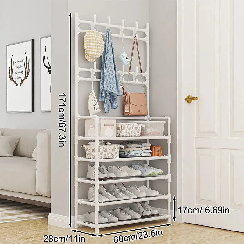 Five Layer Shoe Rack Simple Shoe Rack Integrated Storage Rack Household Shoe Rack Multifunctional Clothes Rack Coat Rack 2-piece