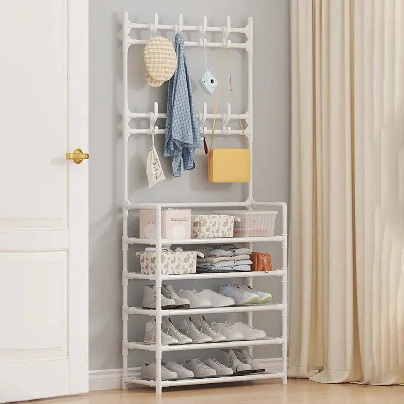 Five Layer Shoe Rack Simple Shoe Rack Integrated Storage Rack Household Shoe Rack Multifunctional Clothes Rack Coat Rack 2-piece
