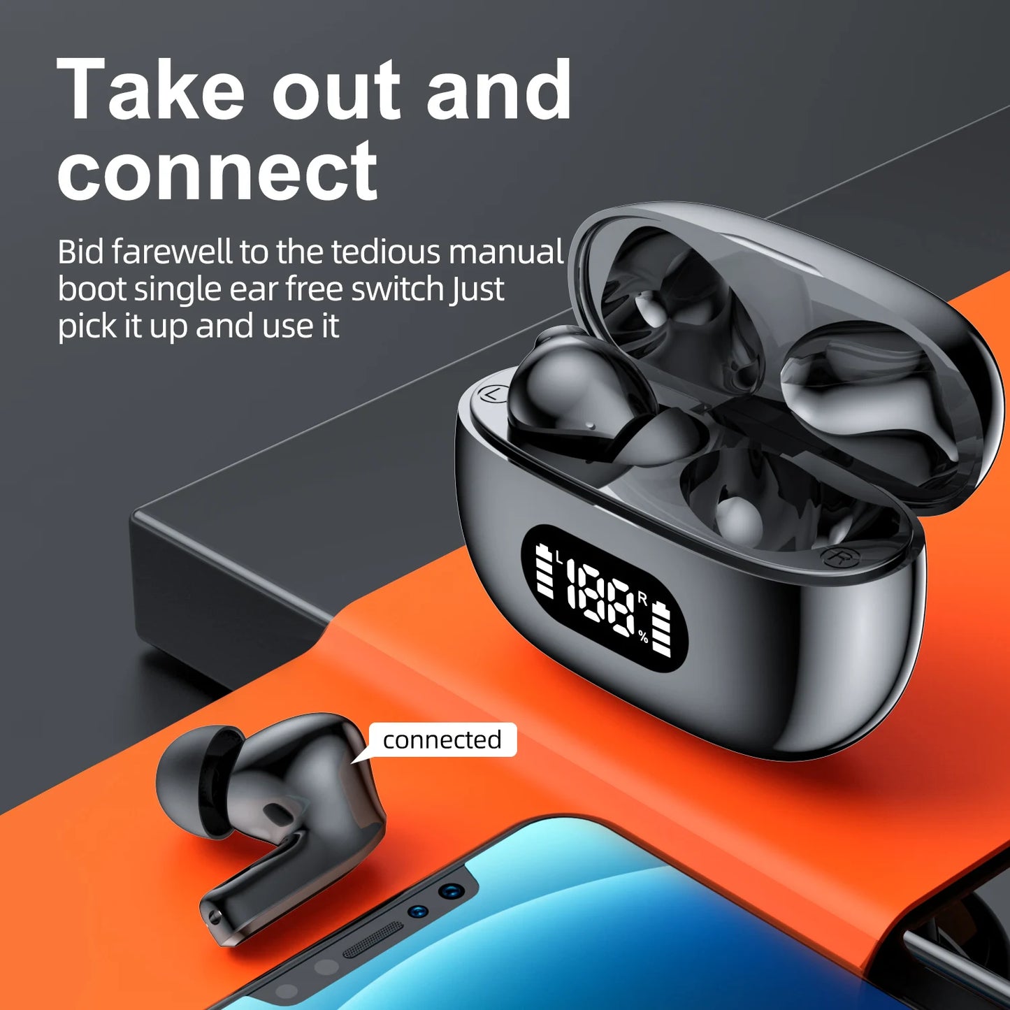 Wireless Bluetooth Headset Bluetooth Earphones with Charging Case Touch Control Bluetooth 5.3 Headphones with Display