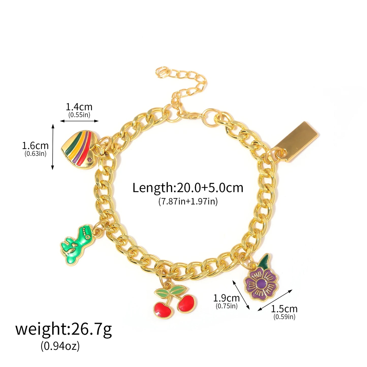 Fashion European American Cherry Bracelet Color Stripes Love Purple Flower Pendant Bangle All-Match Jewelry Mother's Day Gifts
