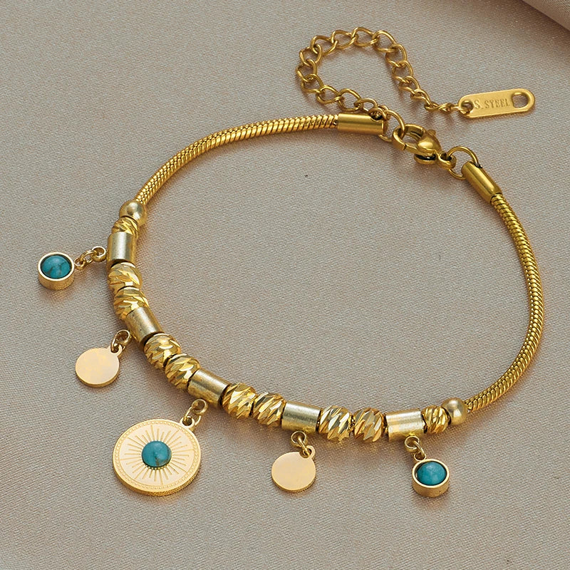 DIEYURO 316 Stainless Steel Butterfly Lightning Green Stone Charm Bracelet For Women Vintage Girls Multilayer Wrist Jewelry Gift