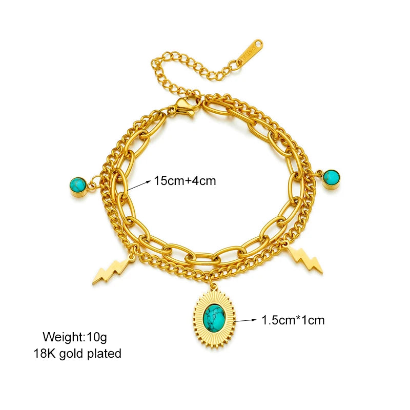DIEYURO 316 Stainless Steel Butterfly Lightning Green Stone Charm Bracelet For Women Vintage Girls Multilayer Wrist Jewelry Gift