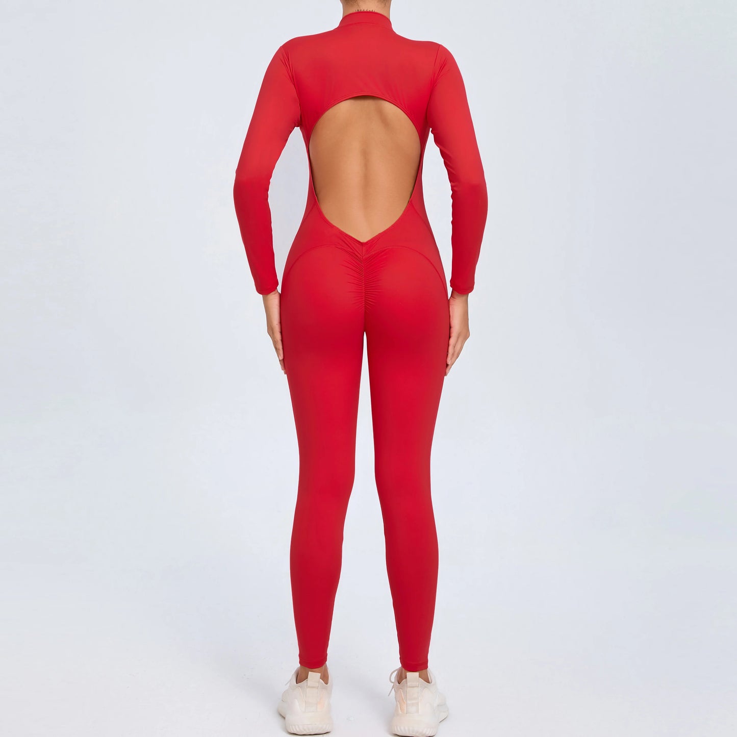 Women Sportwear Yoga Jumpsuit Zip Long Sleeve Back Open Outfit Fitness Tracksuit Tight One-piece Gym Overalls Sports Bodysuit