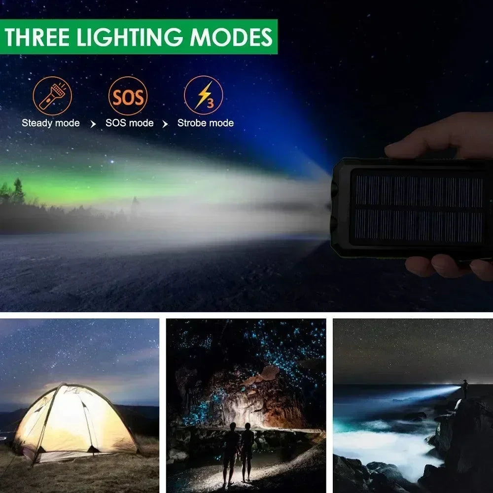 200000mAh Solar Power Bank Dual USB Travel Outdoor Portable External Battery Waterproof Powerbank For Camping Spare Battery