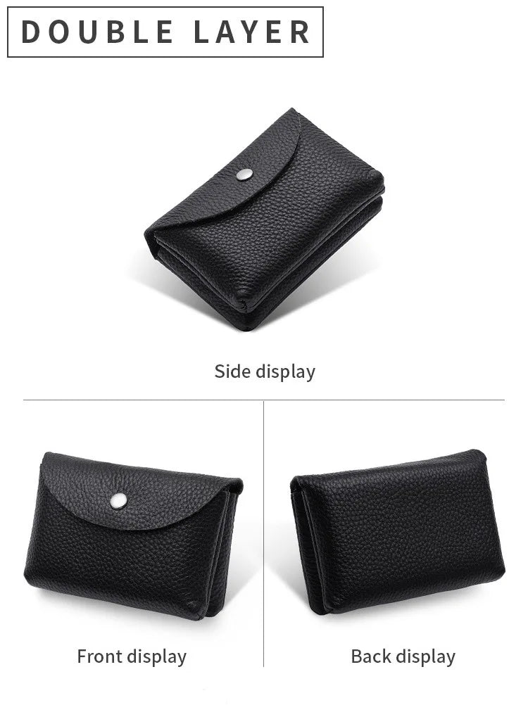 Genuine Leather Short Coin Wallets Card Holder Bag Case Portable Retro Cowhide Small Money Purse For Men Women Earphone Pouch