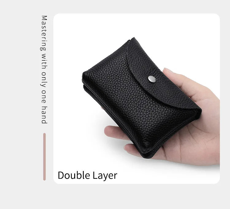 Genuine Leather Short Coin Wallets Card Holder Bag Case Portable Retro Cowhide Small Money Purse For Men Women Earphone Pouch
