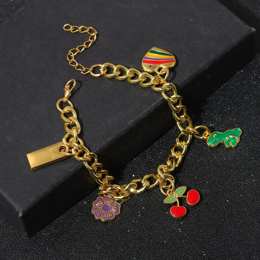 Fashion European American Cherry Bracelet Color Stripes Love Purple Flower Pendant Bangle All-Match Jewelry Mother's Day Gifts