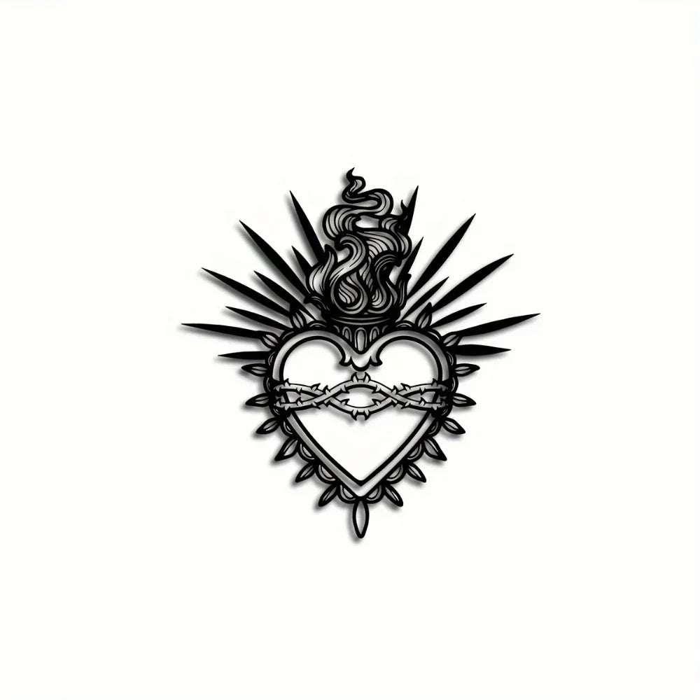 Metal Wall Art Sacred Heart Christ with Sacred Words Verses Ideal for Faith-Based Home and Living Room Decor