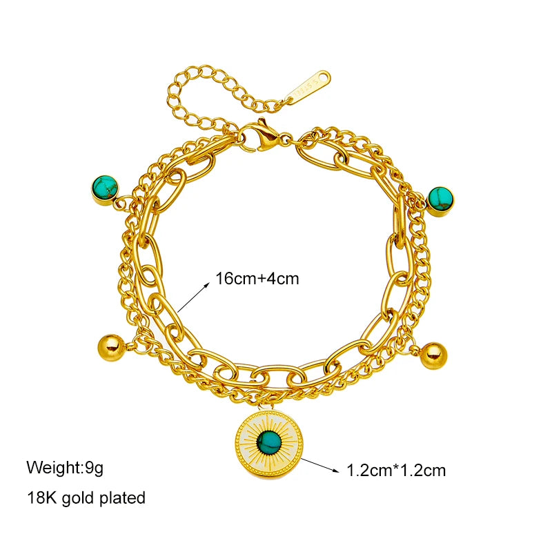 DIEYURO 316 Stainless Steel Butterfly Lightning Green Stone Charm Bracelet For Women Vintage Girls Multilayer Wrist Jewelry Gift