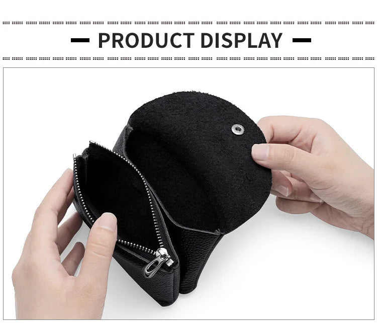 Genuine Leather Short Coin Wallets Card Holder Bag Case Portable Retro Cowhide Small Money Purse For Men Women Earphone Pouch