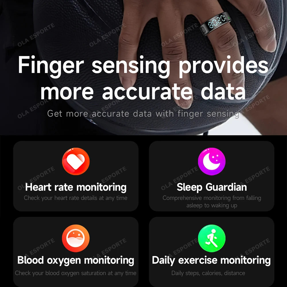 Smart Ring For Men Women Heart Rate Blood Oxygen Monitoring Multi Sports Modes 5ATM & IP68 Waterproof smartring For Android IOS
