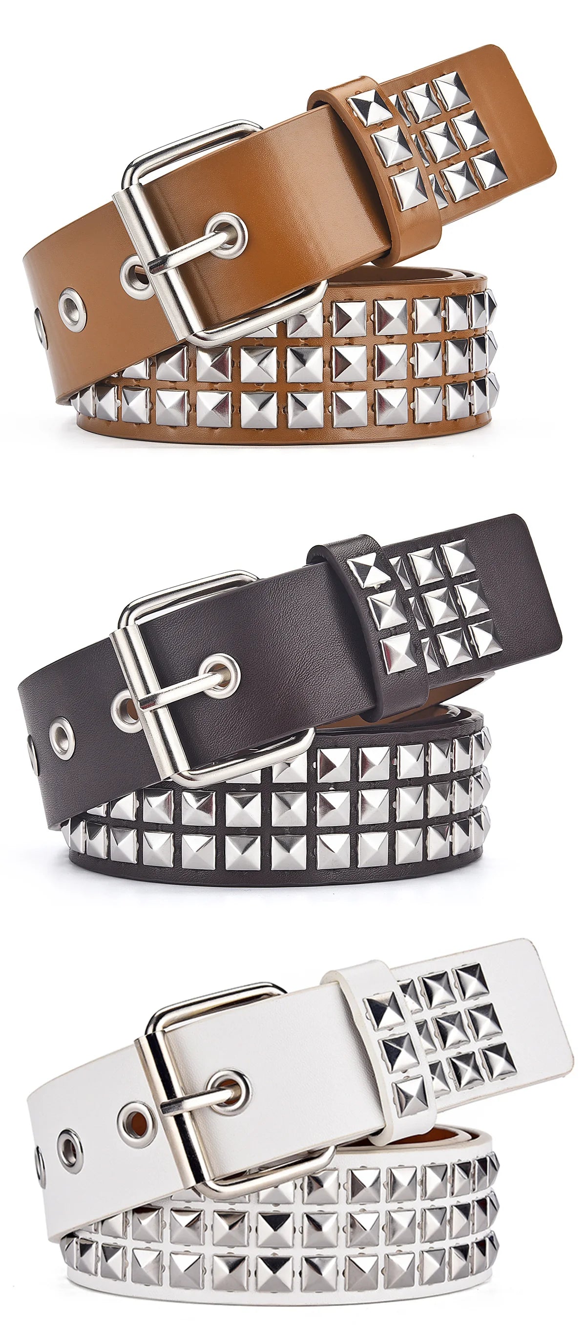 2024New Square Bead Rivet Belt Metal Pyramid Belt Men and Women Punk Hardware Jeans Belt Y2K Belt Designer Belt Women's Belts