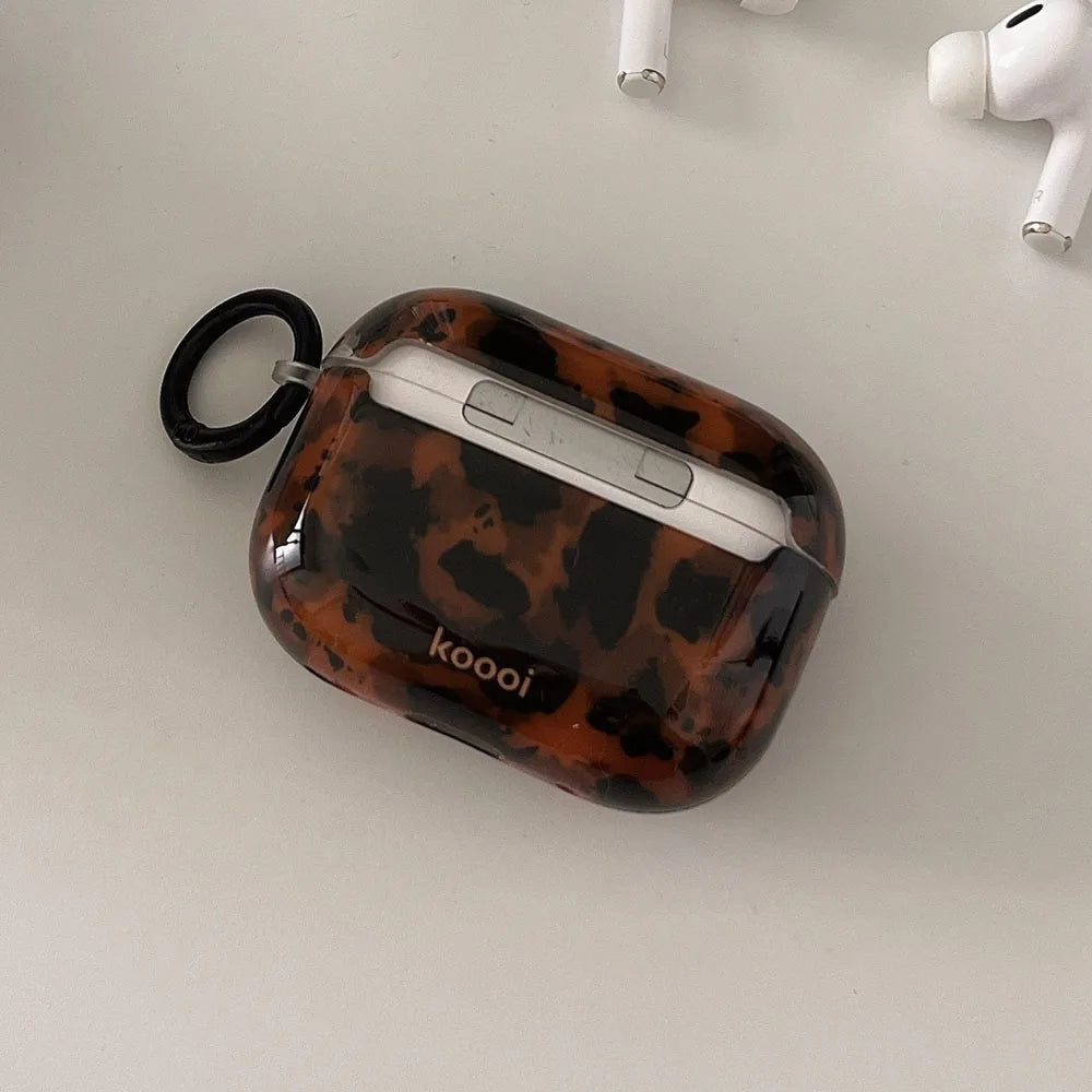 Ins Leopard Print Earphone Case For Airpods 4 Pro 2 With Hook Soft Protective Cover For Airpods Pro 3 2 1 3rd Generation Shell