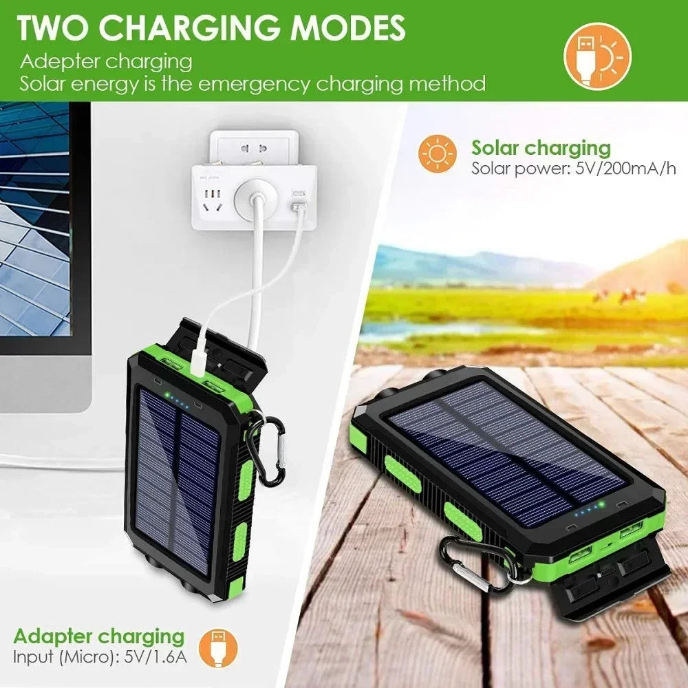 200000mAh Solar Power Bank Dual USB Travel Outdoor Portable External Battery Waterproof Powerbank For Camping Spare Battery
