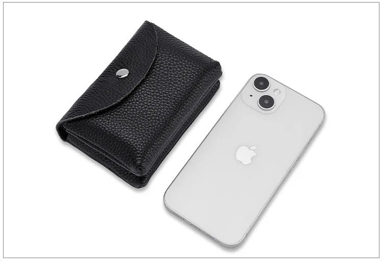 Genuine Leather Short Coin Wallets Card Holder Bag Case Portable Retro Cowhide Small Money Purse For Men Women Earphone Pouch