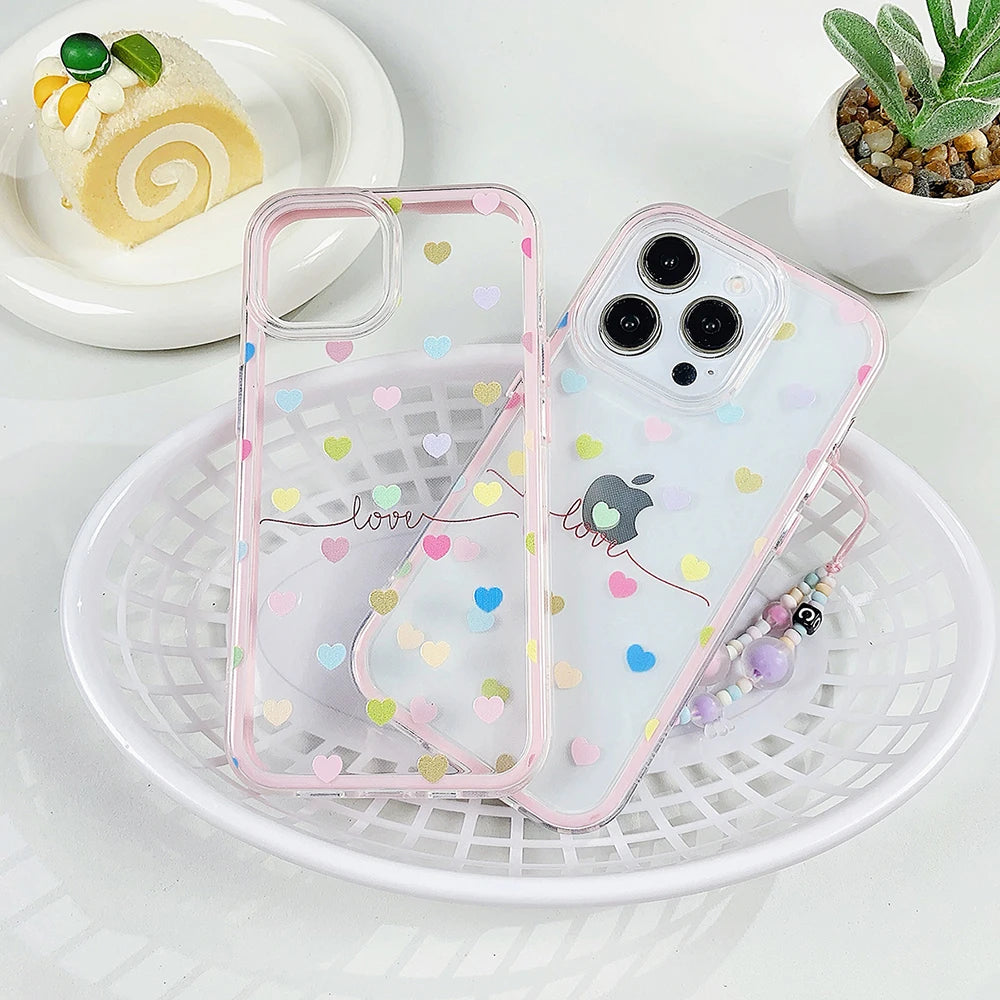 Cute Colorful Love Heart Phone Case for IPhone 13 Funda IPhone 16 15 14 Pro Max 15 pro Lovely Clear Silicone Soft Fashion Cover