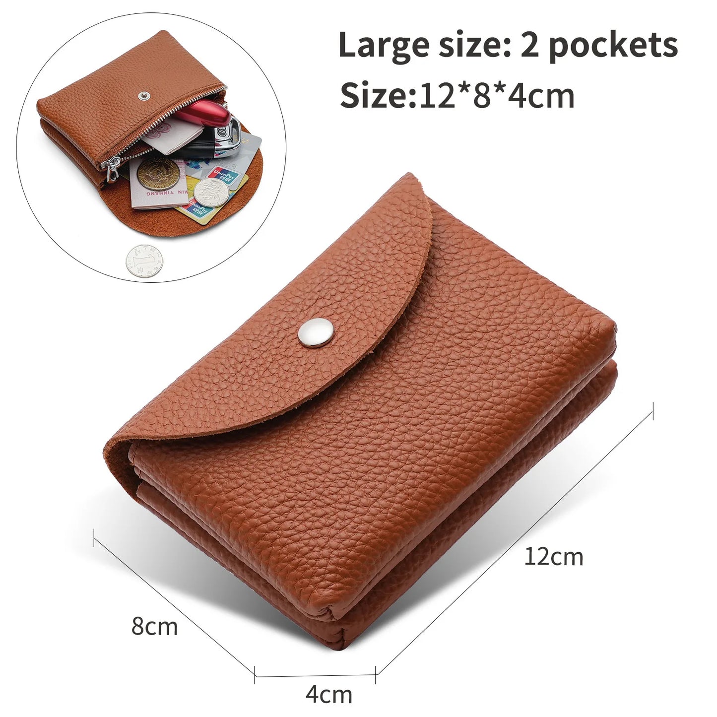 Genuine Leather Short Coin Wallets Card Holder Bag Case Portable Retro Cowhide Small Money Purse For Men Women Earphone Pouch
