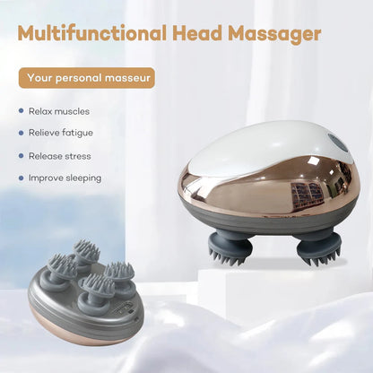 Rechargeable Electric Head Massager Silicone Scalp Kneading Vibration Device 6 Modes for Hair Growth Stress Relief Portable