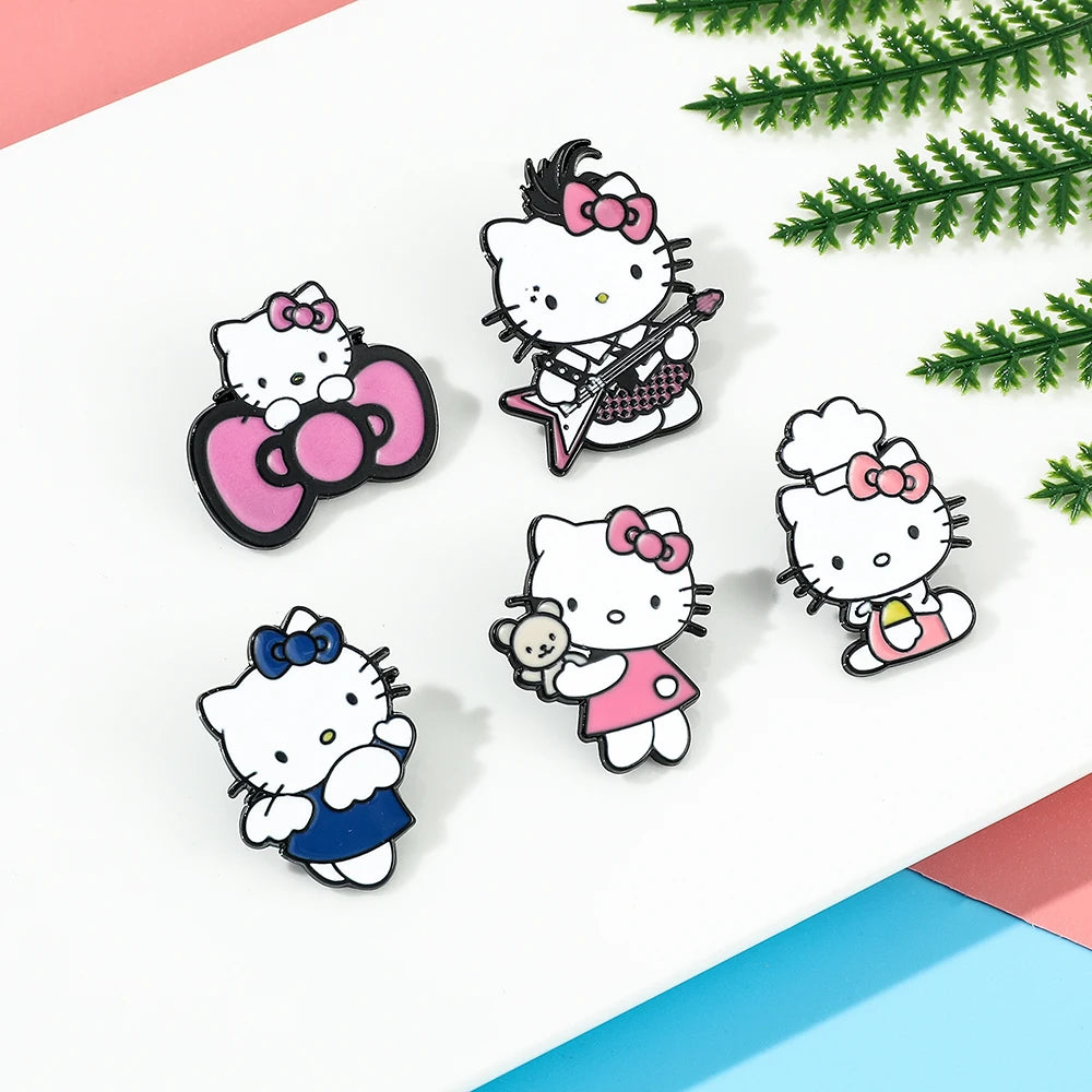 5 Pcs Fairy Tale Anime Sanrio Sticker Cute Hello Kitty Enamel Metal Backpack Mobile Accessories Gift For Friends
