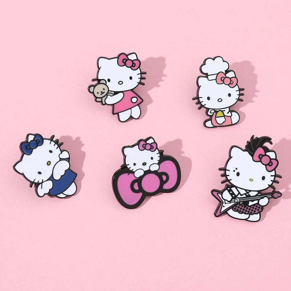 5 Pcs Fairy Tale Anime Sanrio Sticker Cute Hello Kitty Enamel Metal Backpack Mobile Accessories Gift For Friends