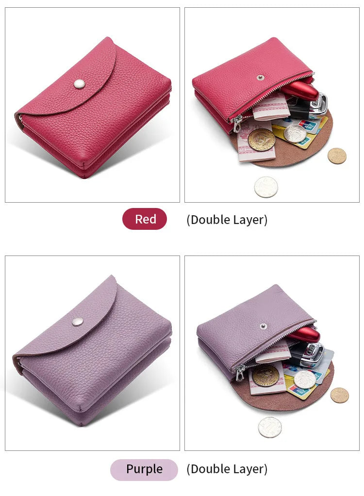 Genuine Leather Short Coin Wallets Card Holder Bag Case Portable Retro Cowhide Small Money Purse For Men Women Earphone Pouch