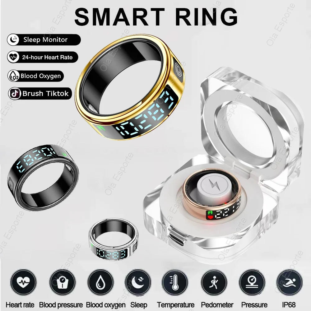 Smart Ring For Men Women Heart Rate Blood Oxygen Monitoring Multi Sports Modes 5ATM & IP68 Waterproof smartring For Android IOS