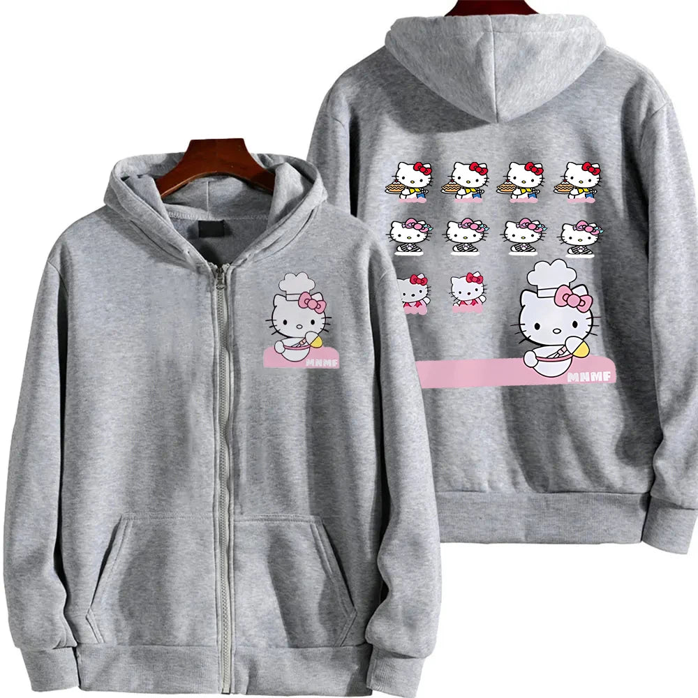 Sanrio Anime Cute Printed Hoodies Women Cartoon Hello Kitty Y2k Korean Students Loose Sweatshirt Fashion Sweet Cardigan Clothing