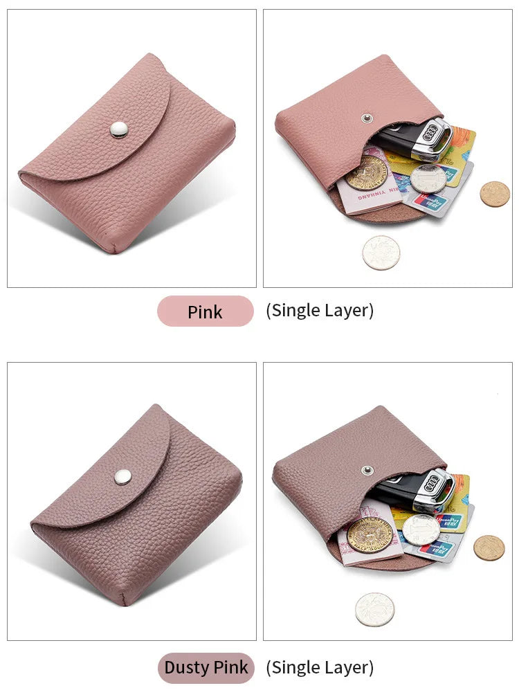Genuine Leather Short Coin Wallets Card Holder Bag Case Portable Retro Cowhide Small Money Purse For Men Women Earphone Pouch