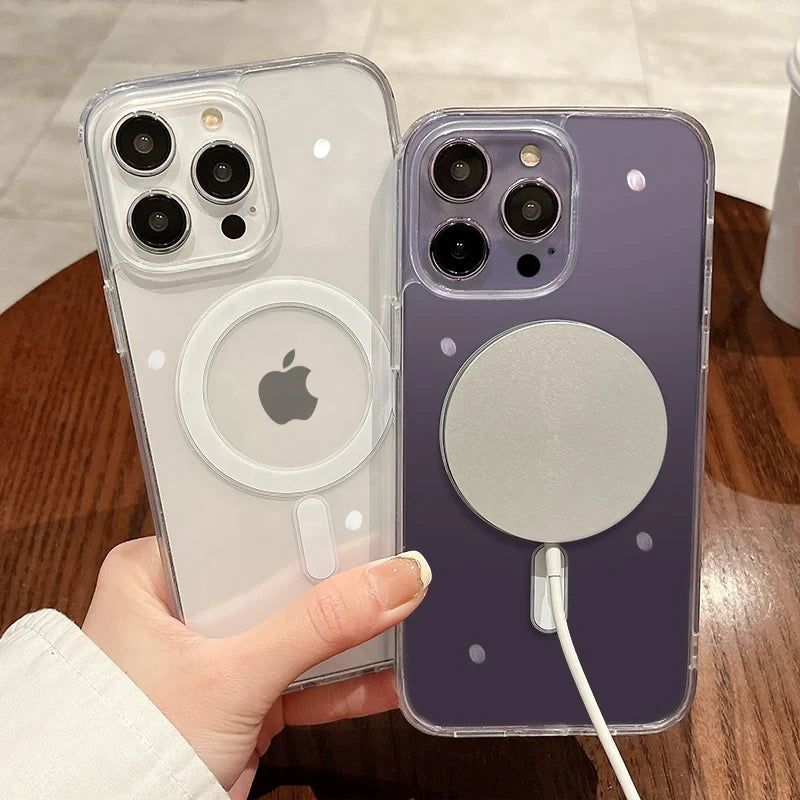 Phone case suitable for iPhone 11, 12, 13, 14, 15 Pro, non yellowing magnetic charging phone case