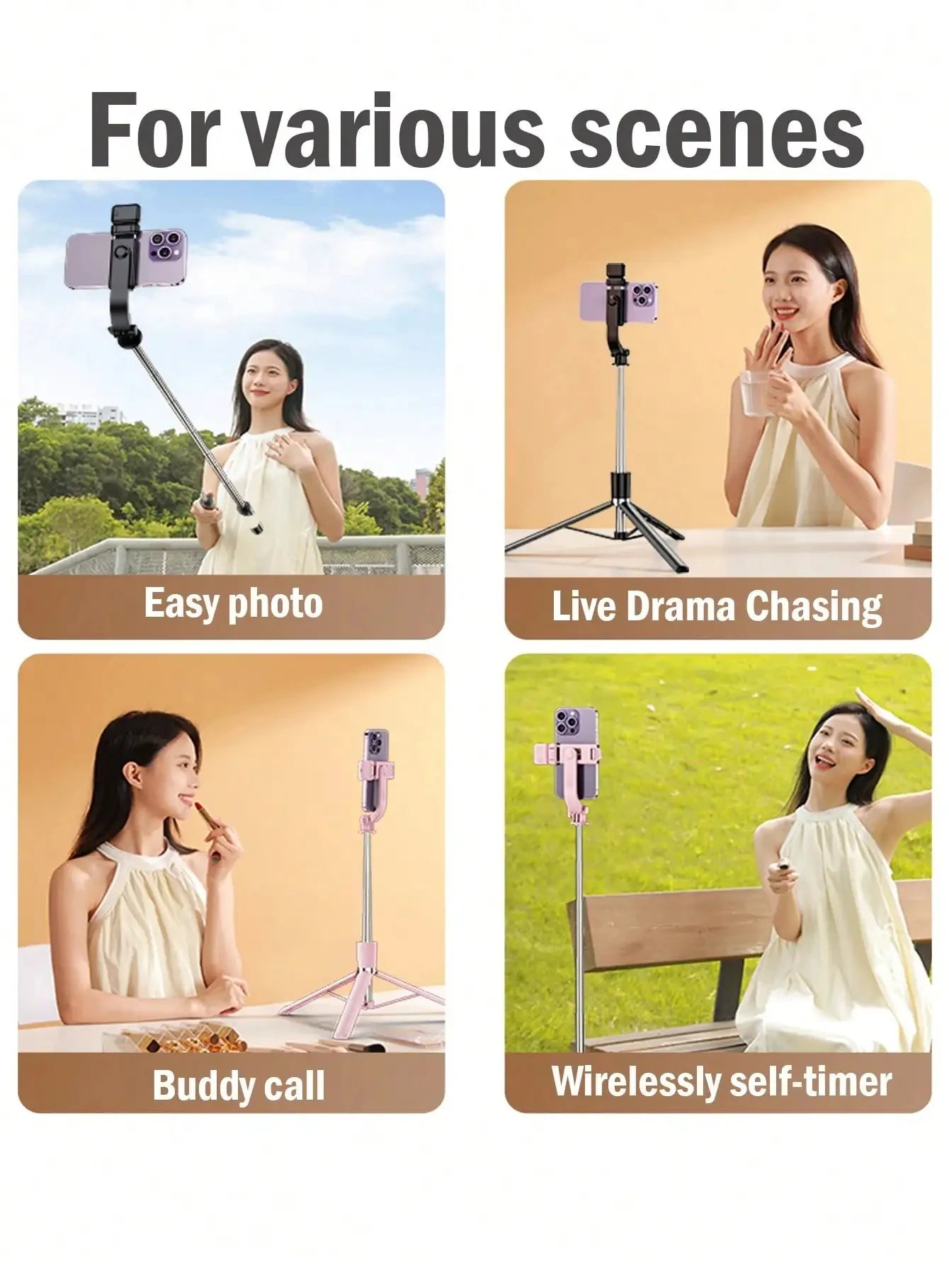 1700mm Bluetooth Selfie Stick with Tripod, Extendable Phone Stand for iPhone/Android, Foldable Monopod Remote for Stable Vloggin