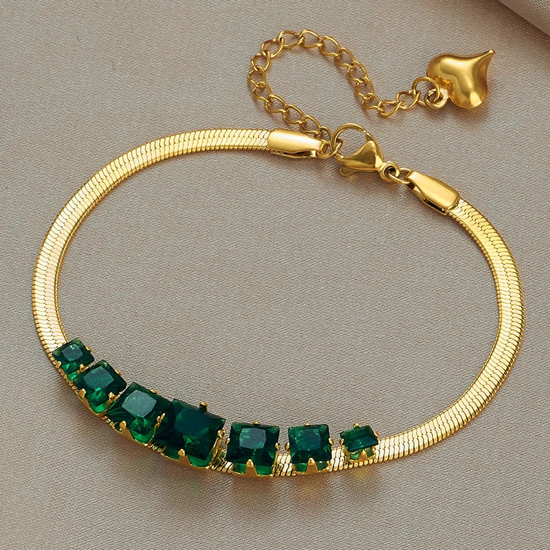 DIEYURO 316 Stainless Steel Butterfly Lightning Green Stone Charm Bracelet For Women Vintage Girls Multilayer Wrist Jewelry Gift