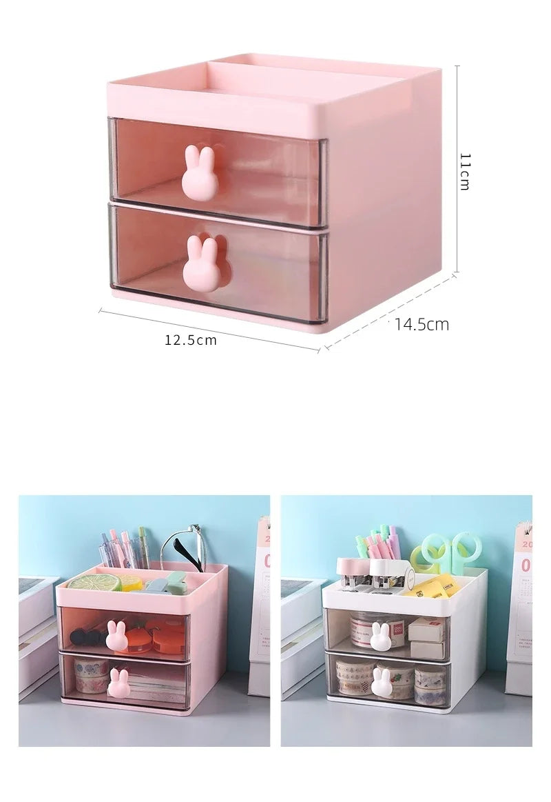 Small Desk Organizer with Drawer  An All  in  One Solution for Office Desktop  Makeup  and Business Card Pen Stationery Storage