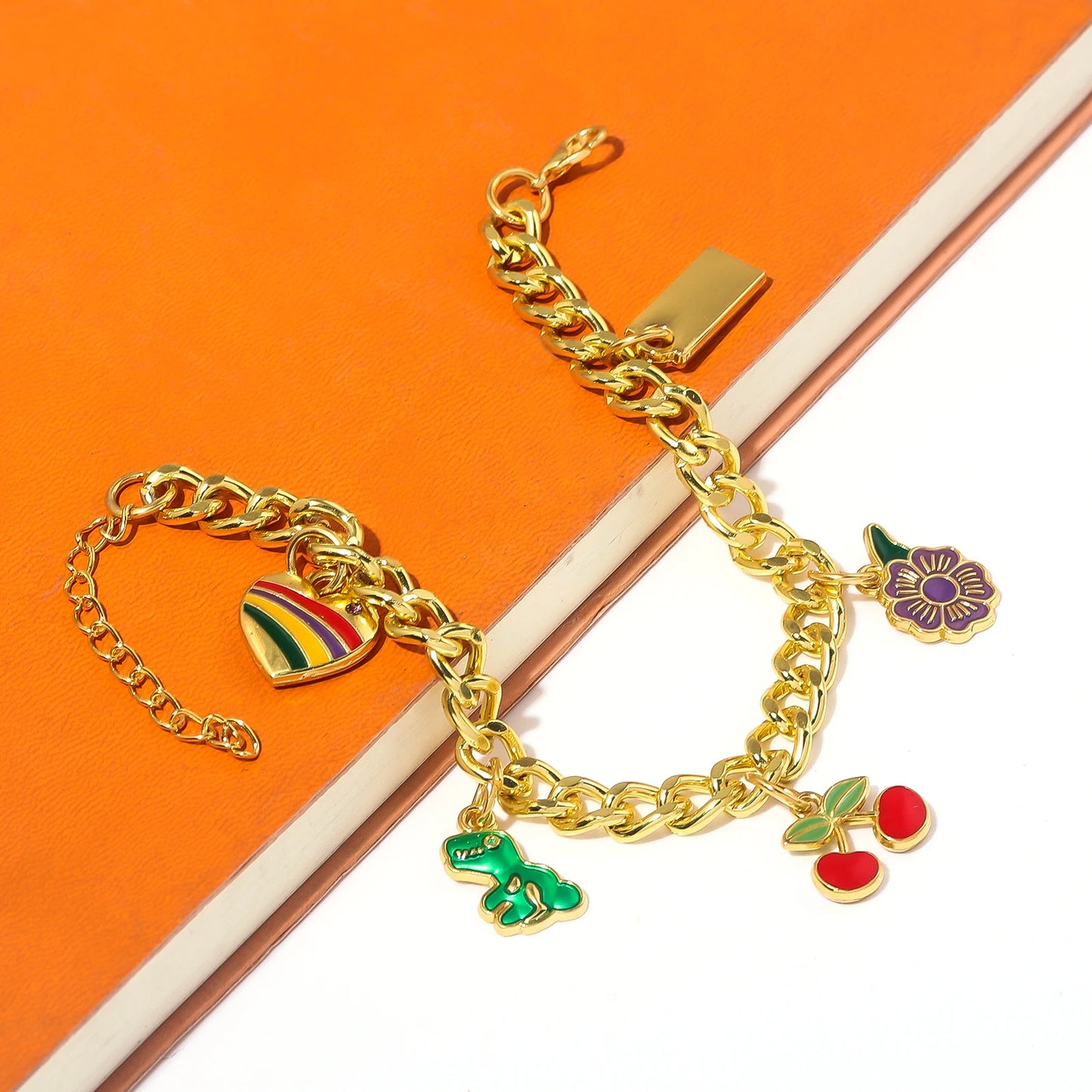 Fashion European American Cherry Bracelet Color Stripes Love Purple Flower Pendant Bangle All-Match Jewelry Mother's Day Gifts