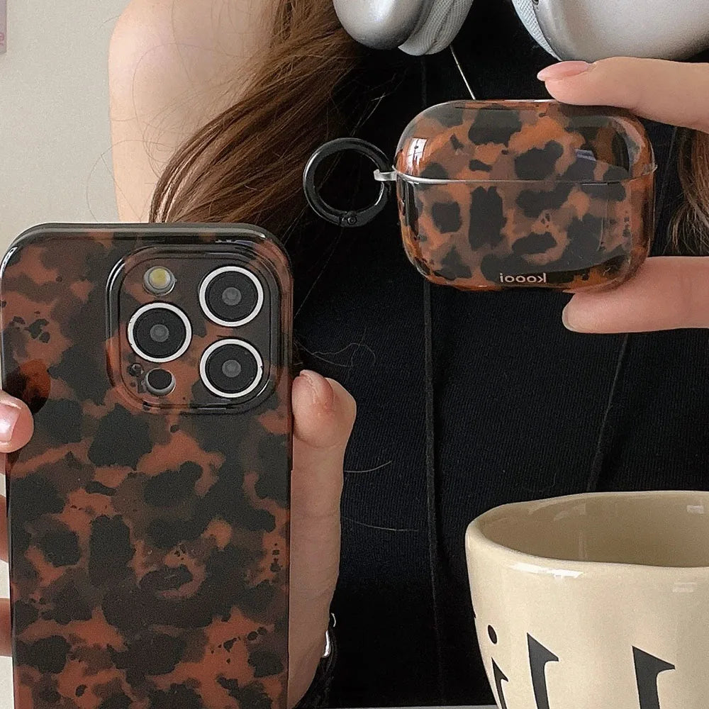 Ins Leopard Print Earphone Case For Airpods 4 Pro 2 With Hook Soft Protective Cover For Airpods Pro 3 2 1 3rd Generation Shell