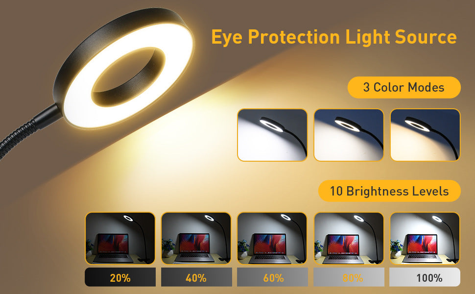 48 LEDs Desk Lamp USB Rechargeable Clip Book Light Flexible Eye Protection Reading Light 3 Level Brightness Adjustable